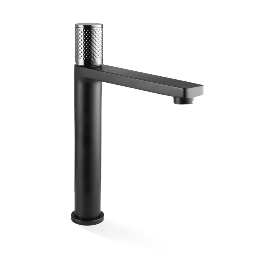 The GABE Hi-Rise Basin Mixer - Matte Black with Chrome handle