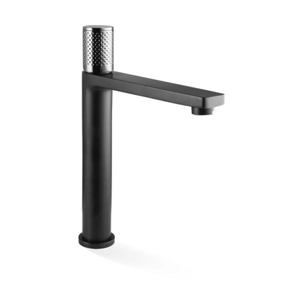 The GABE Hi-Rise Basin Mixer - Matte Black with Chrome handle