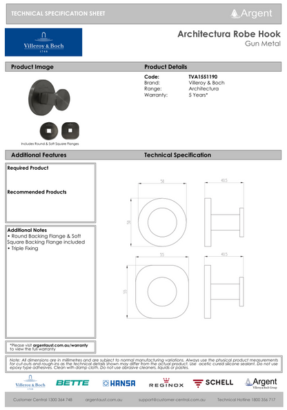 Architectura Robe Hook Gun Metal