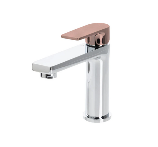 The GABE Leva Basin Mixer - Chrome with Rose Gold Handle