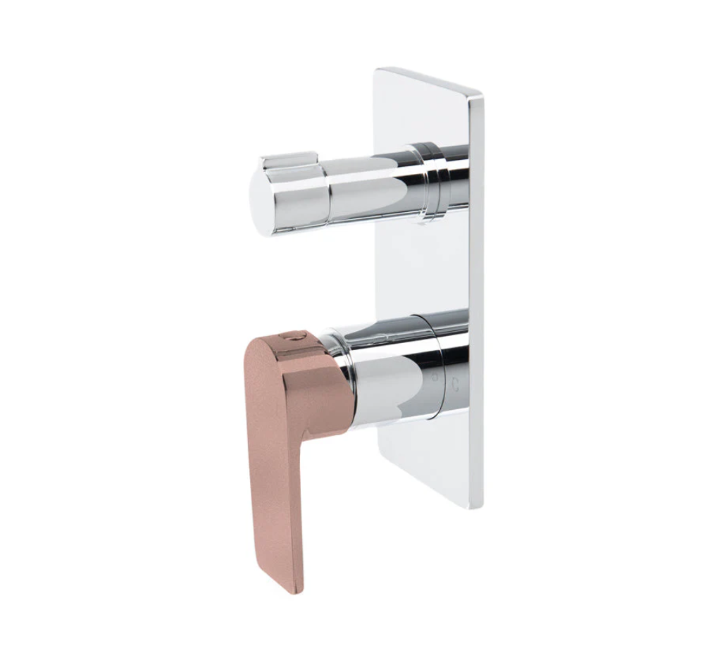 The GABE Leva Diverter Mixer - Chrome with Rose Gold Handle