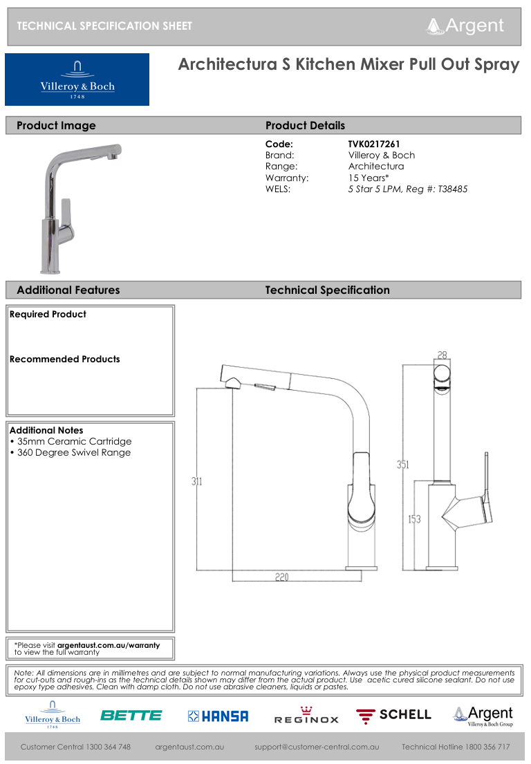Architectura S Kitchen Mixer Pull Out Spray