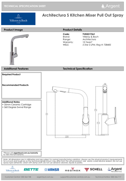 Architectura S Kitchen Mixer Pull Out Spray