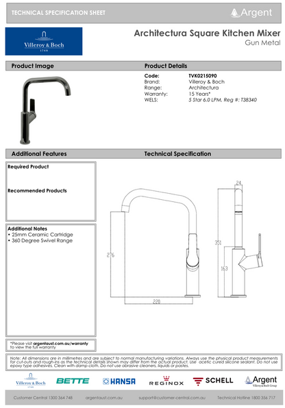 Architectura Square Kitchen Mixer Gun Metal