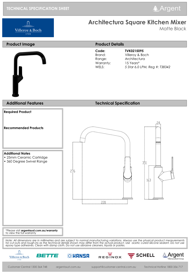 Architectura Square Kitchen Mixer Matte Black