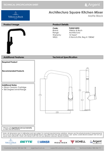 Architectura Square Kitchen Mixer Matte Black