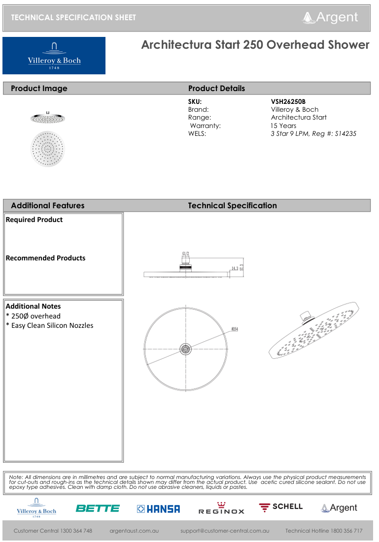 Architectura Start 250 Overhead Shower