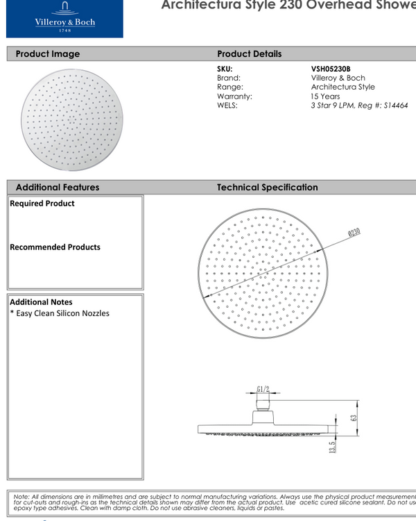Architectura Style 230 Overhead Shower
