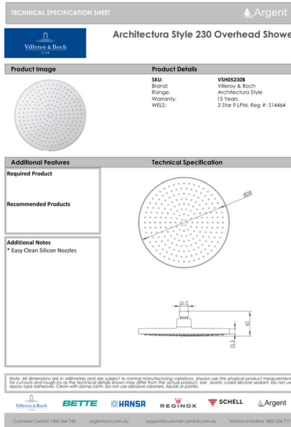 Architectura Style 230 Overhead Shower