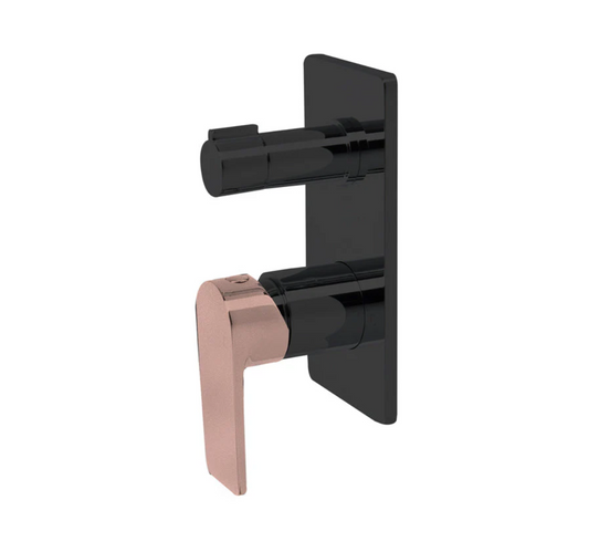 The GABE Leva Diverter Mixer - Matte Black with Rose Gold handle