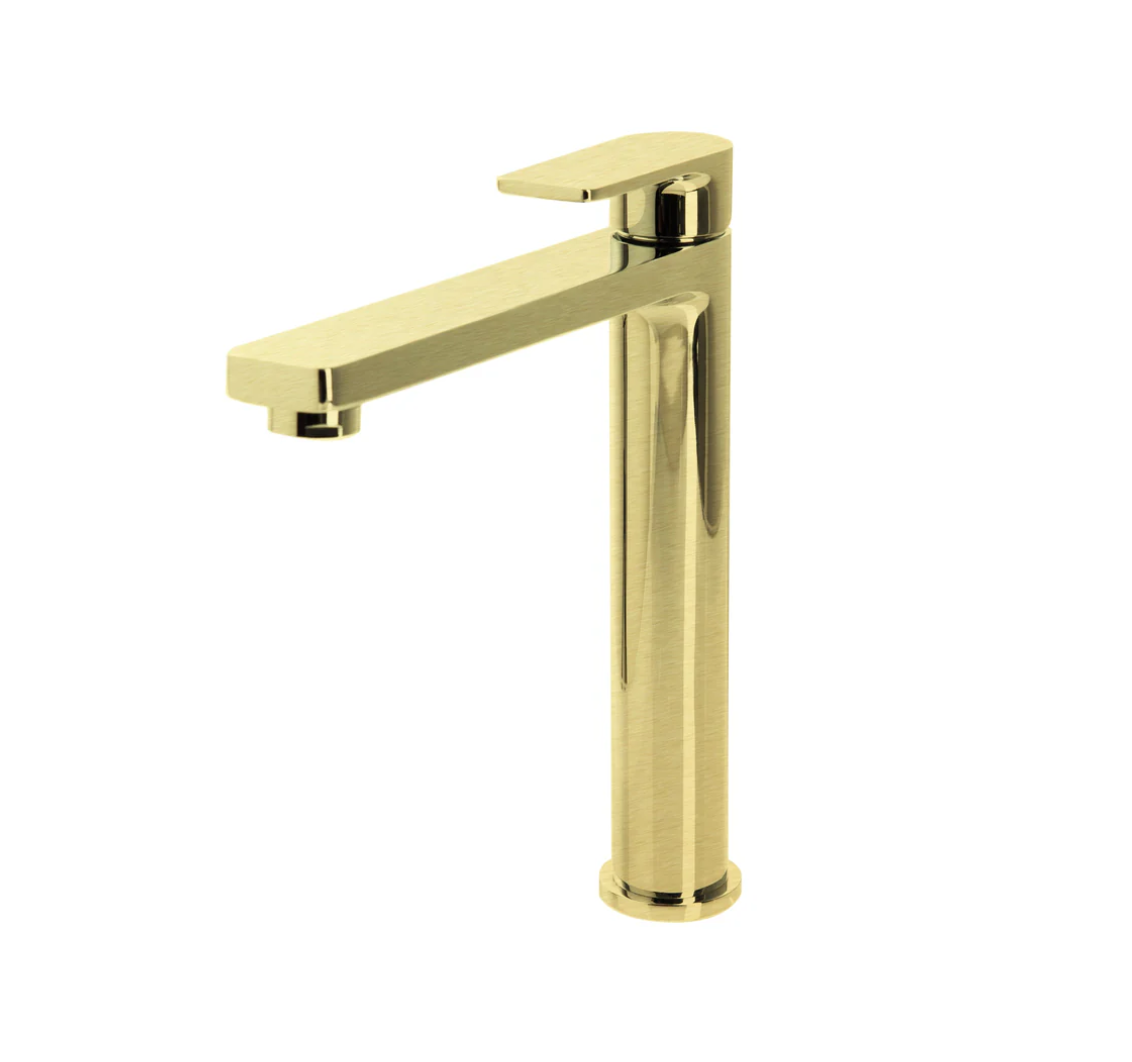 The GABE Leva High Rise Basin Mixer - Brushed Gold