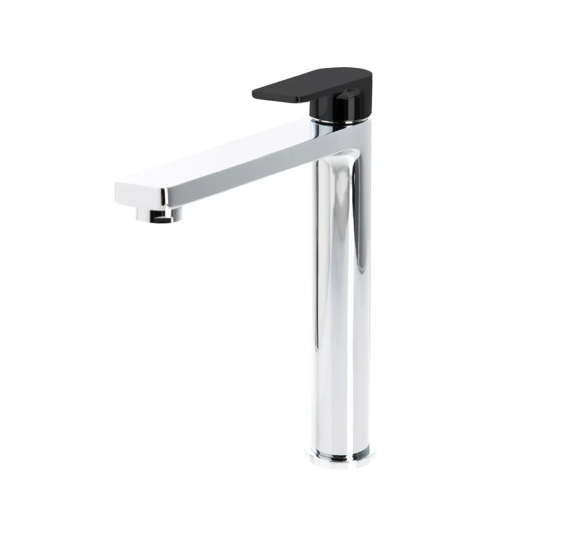 The GABE Leva High Rise Basin Mixer - Chrome with Black handle
