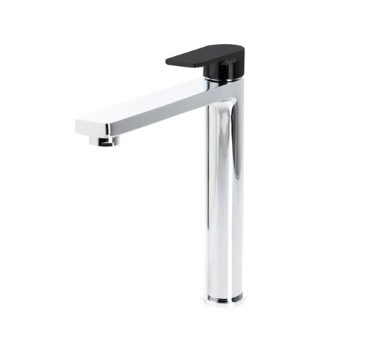 The GABE Leva High Rise Basin Mixer - Chrome with Black handle