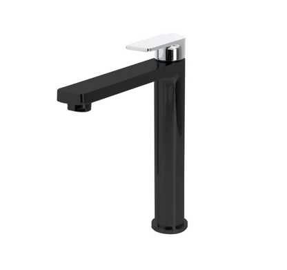 The GABE Leva High Rise Basin Mixer - Matte Black with Chrome handle