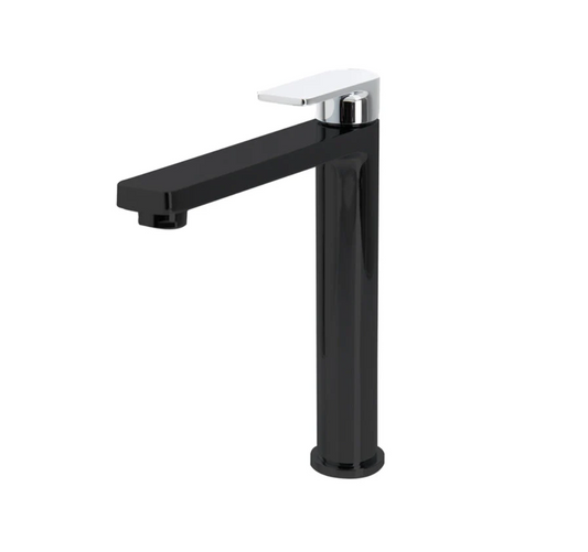 The GABE Leva High Rise Basin Mixer - Matte Black with Chrome handle