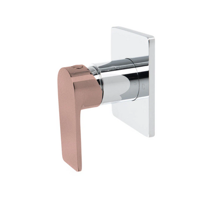 The GABE LEVA Wall Mixer - Chrome with Rose Gold Handle