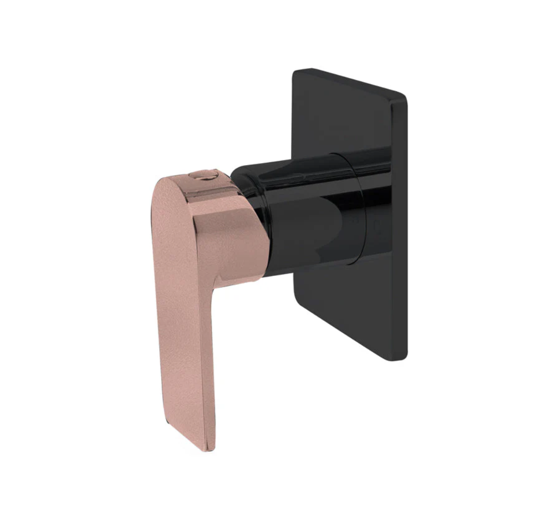 The GABE LEVA Wall Mixer - Matte Black with Rose Gold handle