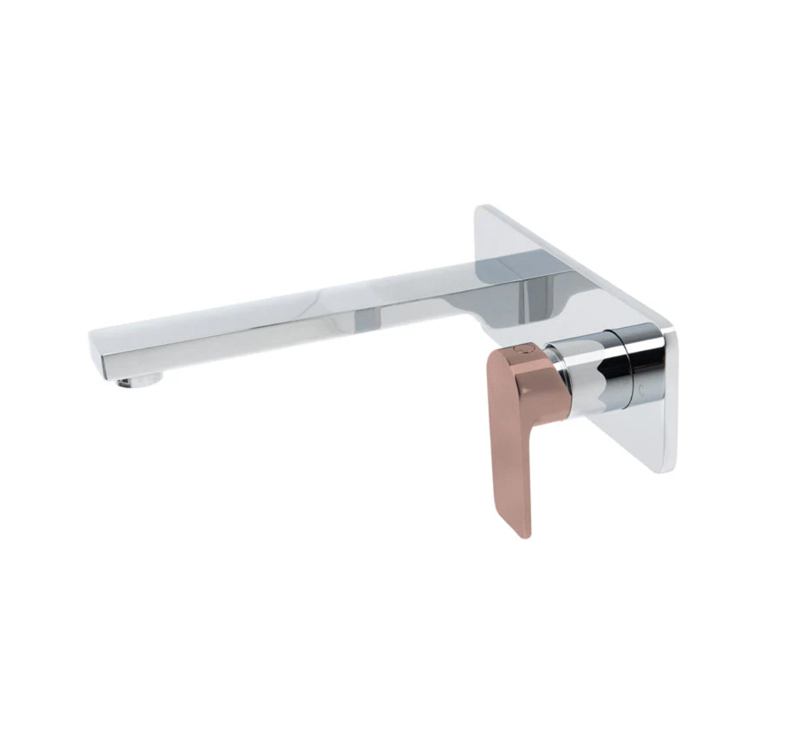The GABE Leva Wall Outlet Mixer - Chrome with Rose Gold Handle