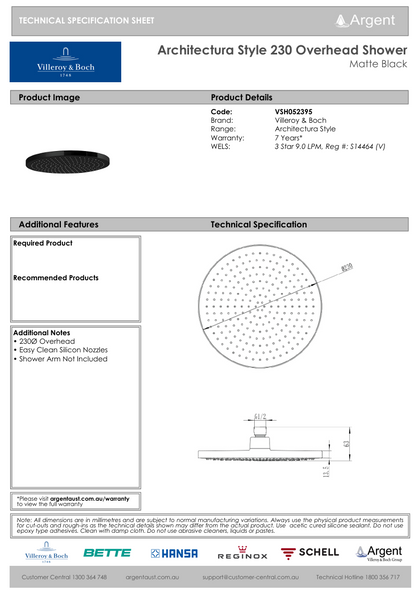 Architectura Style 230 Overhead Shower Matte Black