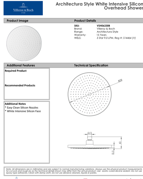 Architectura Style White Silicon Overhead Shower