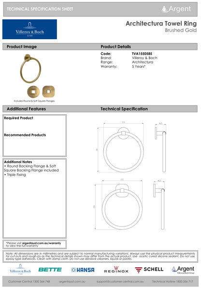 Architectura Towel Ring Brushed Gold