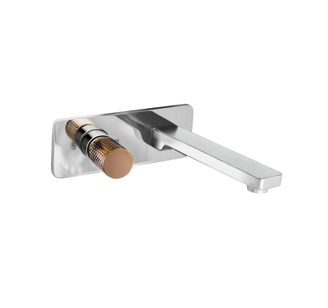 The GABE Wall Outlet Mixer - Chrome with Rose Gold Handle