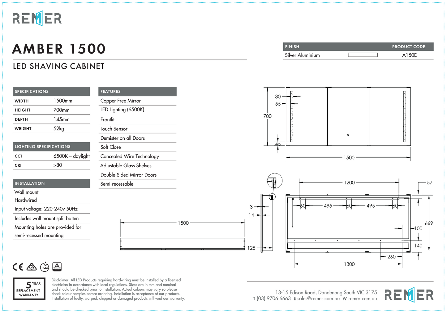 Amber - 1500 x 700 x 145