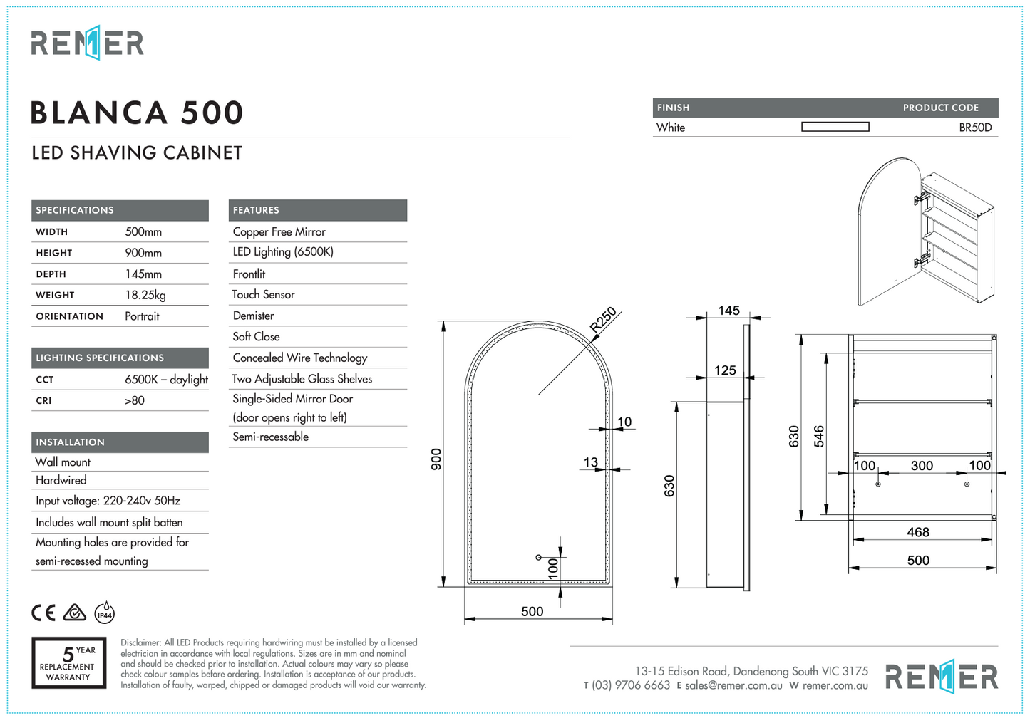 Blanca - 500 x 900 x 145