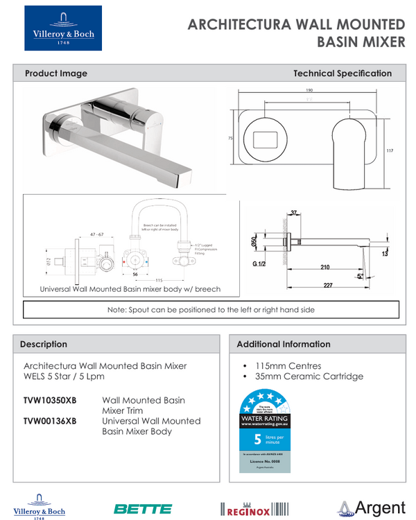 Architectura Wall Mounted Basin Trim