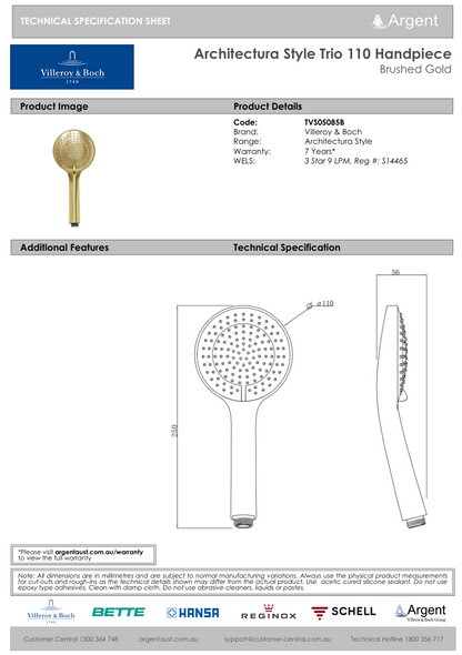 Architectura Style Trio 110 Handpiece Brushed Gold