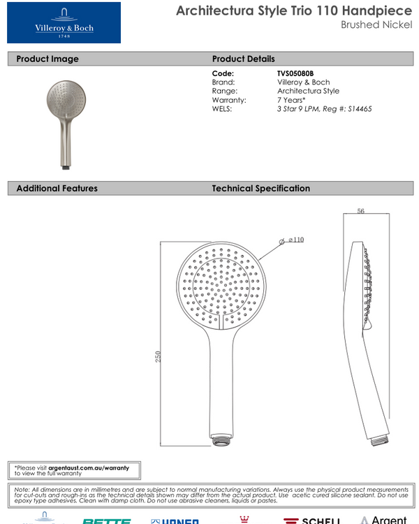 Architectura Style Trio 110 Handpiece Brushed Nickel
