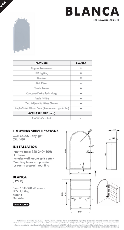 Blanca 500 with Matt Black Frame - W500 x H900 x D146