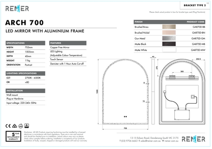 Great Arch 700D with Matt Black Aluminium Frame - W710 x H910 x D40