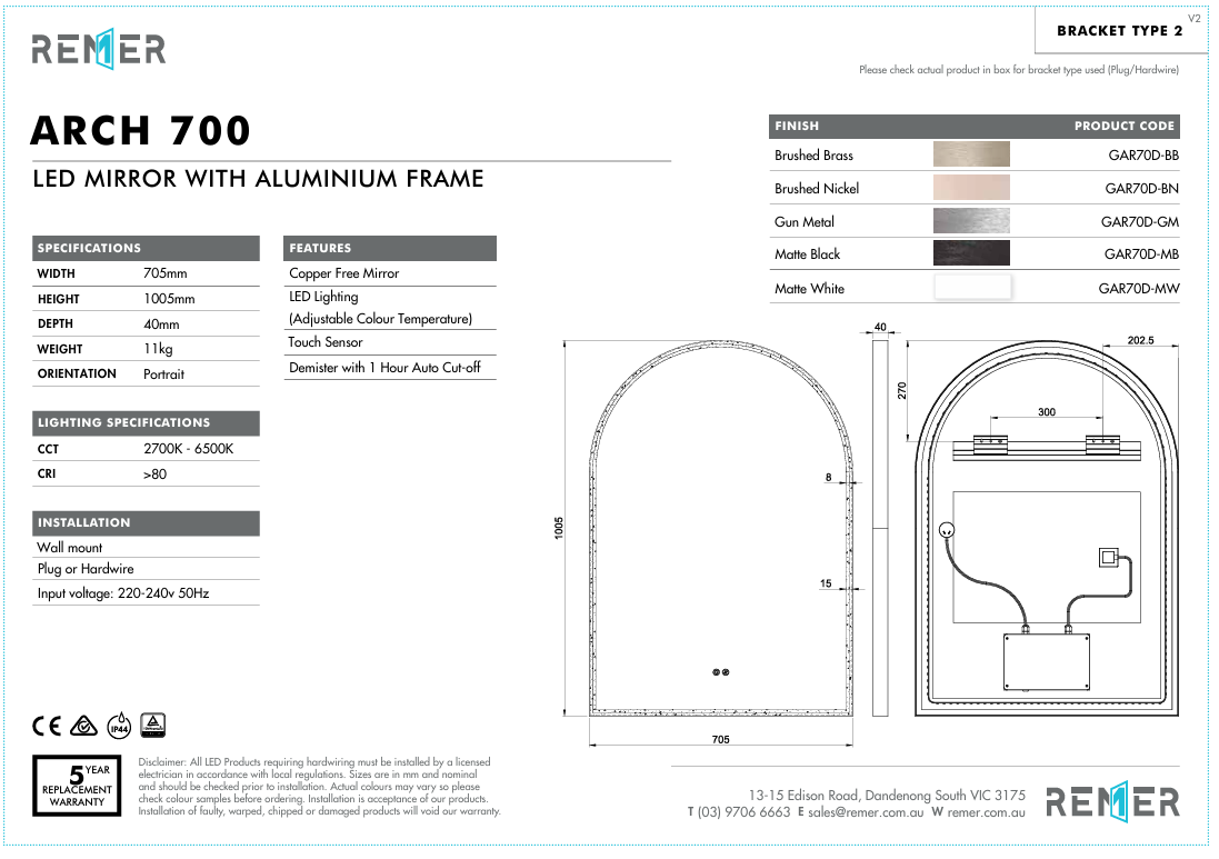Great Arch 700D with Matt Black Aluminium Frame - W710 x H910 x D40