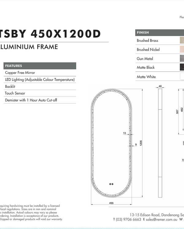 Great Gatsby with Matt Black Aluminium Frame - W460 x H1210 x D40