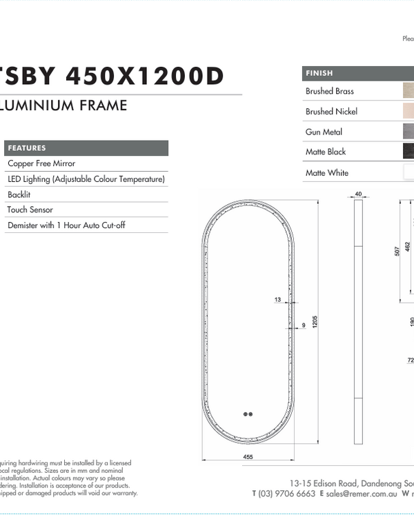 Great Gatsby with Brushed Nickel Aluminium Frame - W460 x H1210 x D40