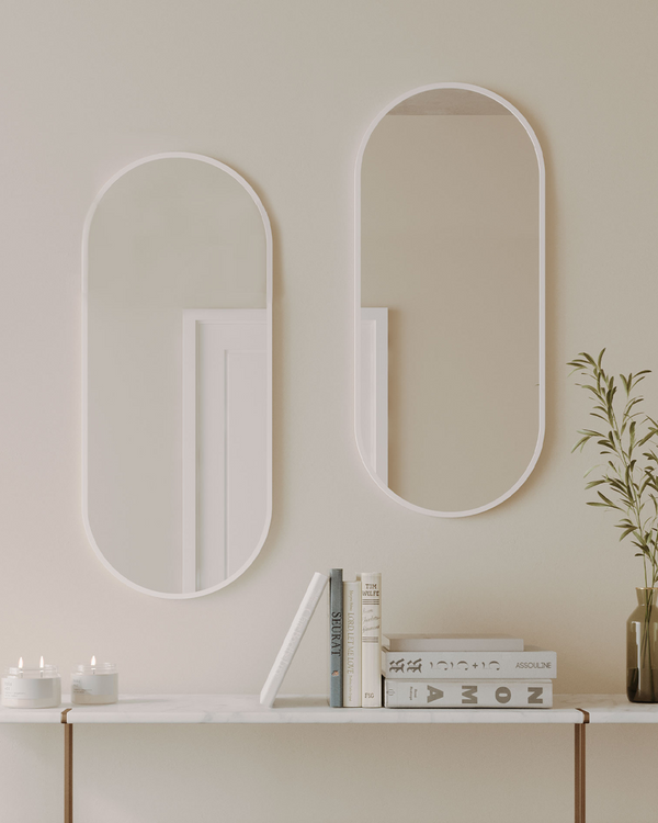 Modern Oblong 460x910 with Matt White Aluminium Frame - W460 x H910 x D40