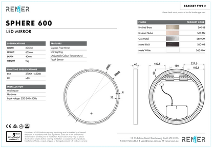 Sphere 600 with Matt White Aluminium Frame - W610 x H610 x D40