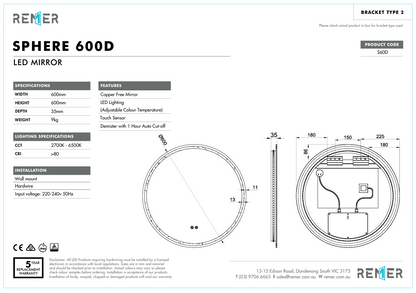 Sphere 600D with Matt White Aluminium Frame - W610 x H610 x D40