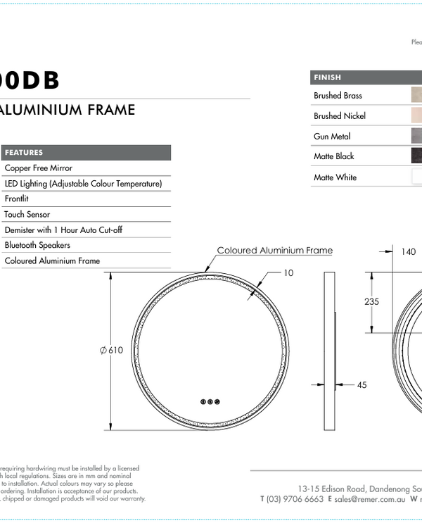 Sphere 600DB with Matt White Aluminium Frame - W610 x H610 x D45