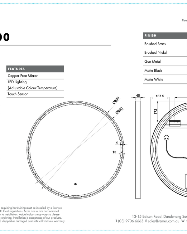 Sphere 800 with Matt White Aluminium Frame - W810 x H810 x D40