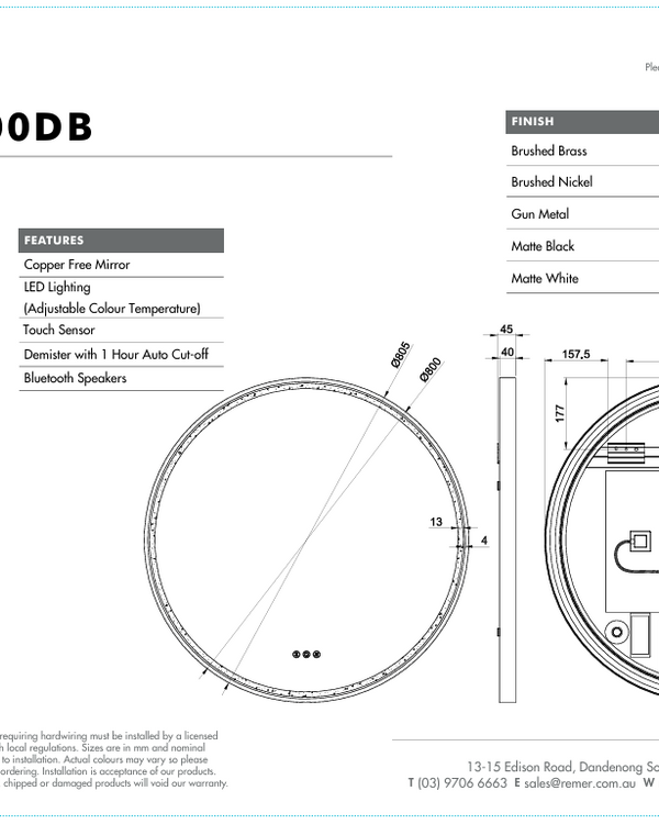 Sphere 800DB with Matt White Aluminium Frame - W810 x H810 x D45