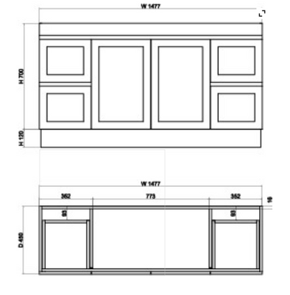 Miami 1500mm Freestanding Vanity with Ceramic Top