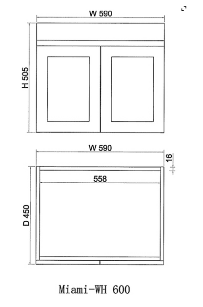 Miami 600mm Wall Hung Vanity with Ceramic Top