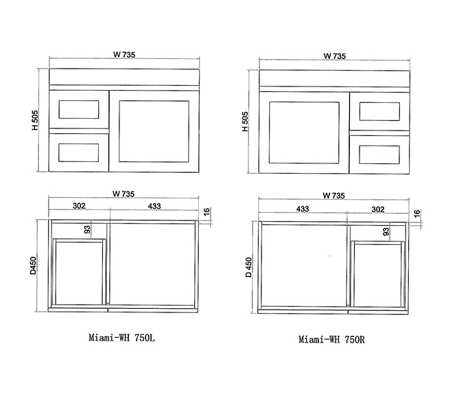Miami 750mm Wall Hung Vanity with Ceramic Top