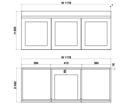 Miami Double Bowl 1200mm Wall Hung Vanity with Ceramic Top