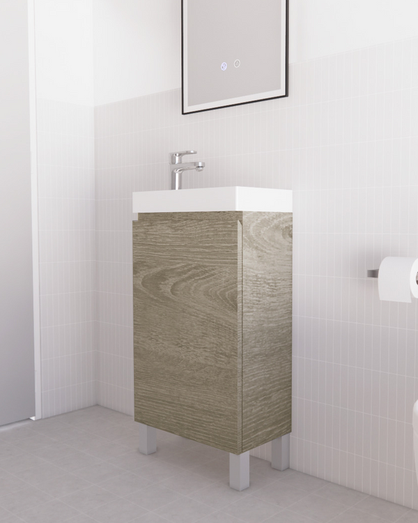 Mini Dark Oak Freestanding Vanity with Ceramic Top