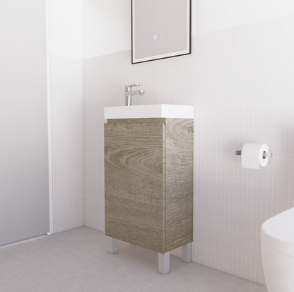 Mini Dark Oak Freestanding Vanity with Ceramic Top