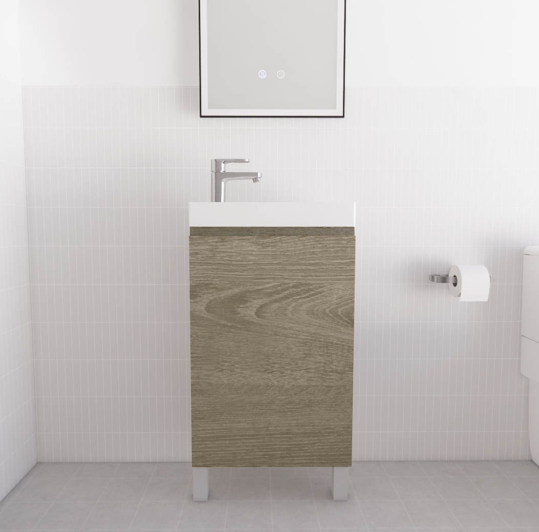 Mini Dark Oak Freestanding Vanity with Ceramic Top