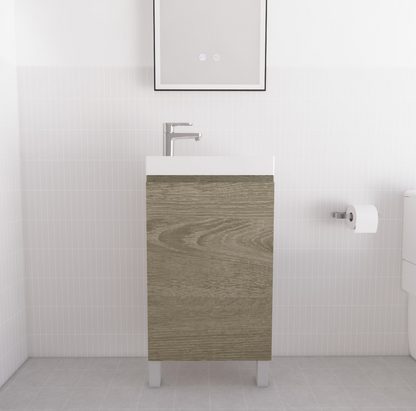 Mini Dark Oak Freestanding Vanity with Ceramic Top